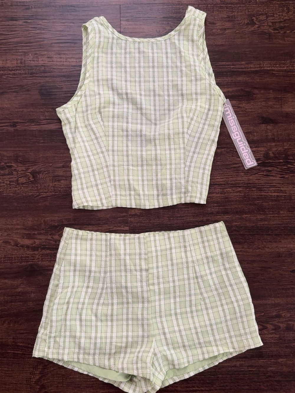 Missguided Light Green Plaid Tank Top